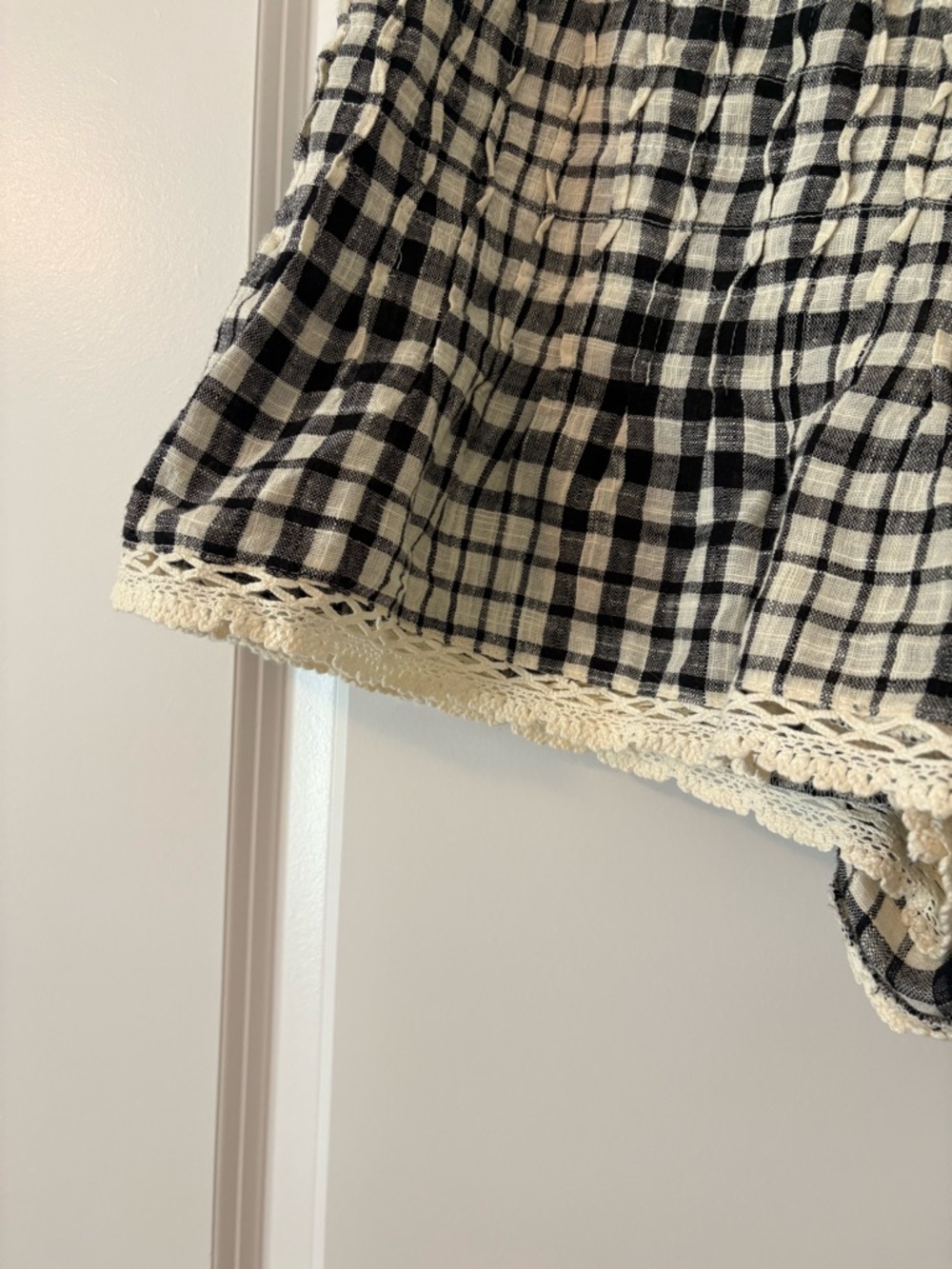 Rare Free People Black and Cream Plaid Ruffle Cropped Top & Shorts Set - Picture 9 of 10